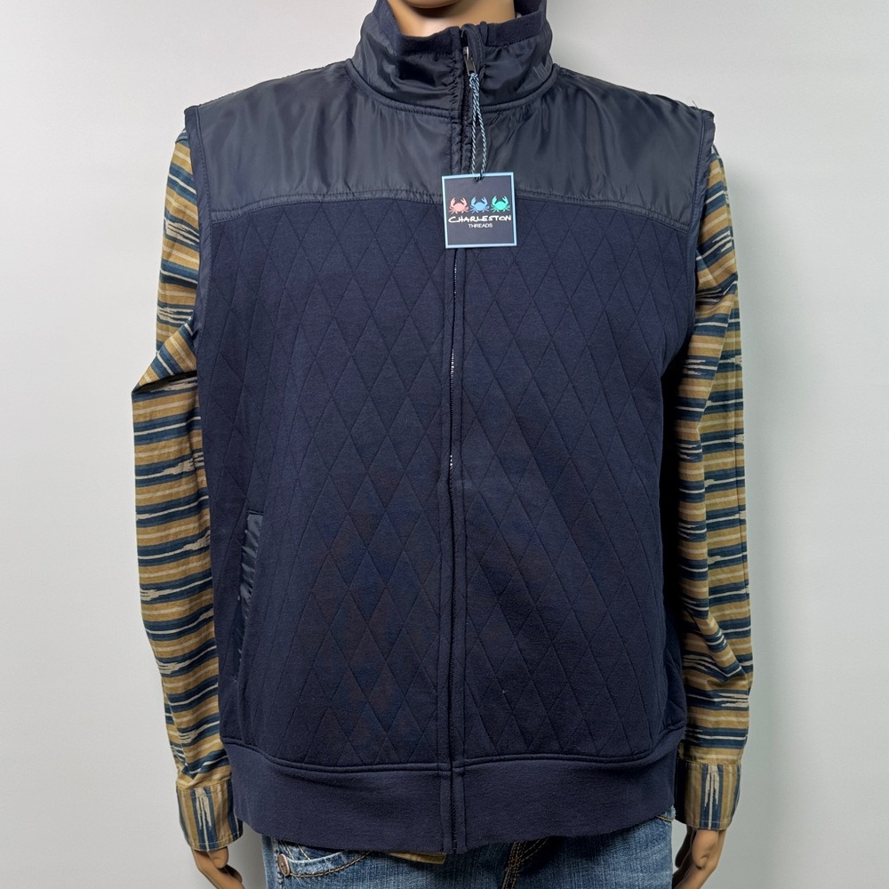 Charleston Threads Men's Quilted Knit Navy Vest Size XL